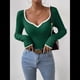 thumbnail image 5 of Camiseta de Larga con Escote Corazón para Mujer, de Punto Acanalado y Ribete en Contraste. Verde L, 5 of 8