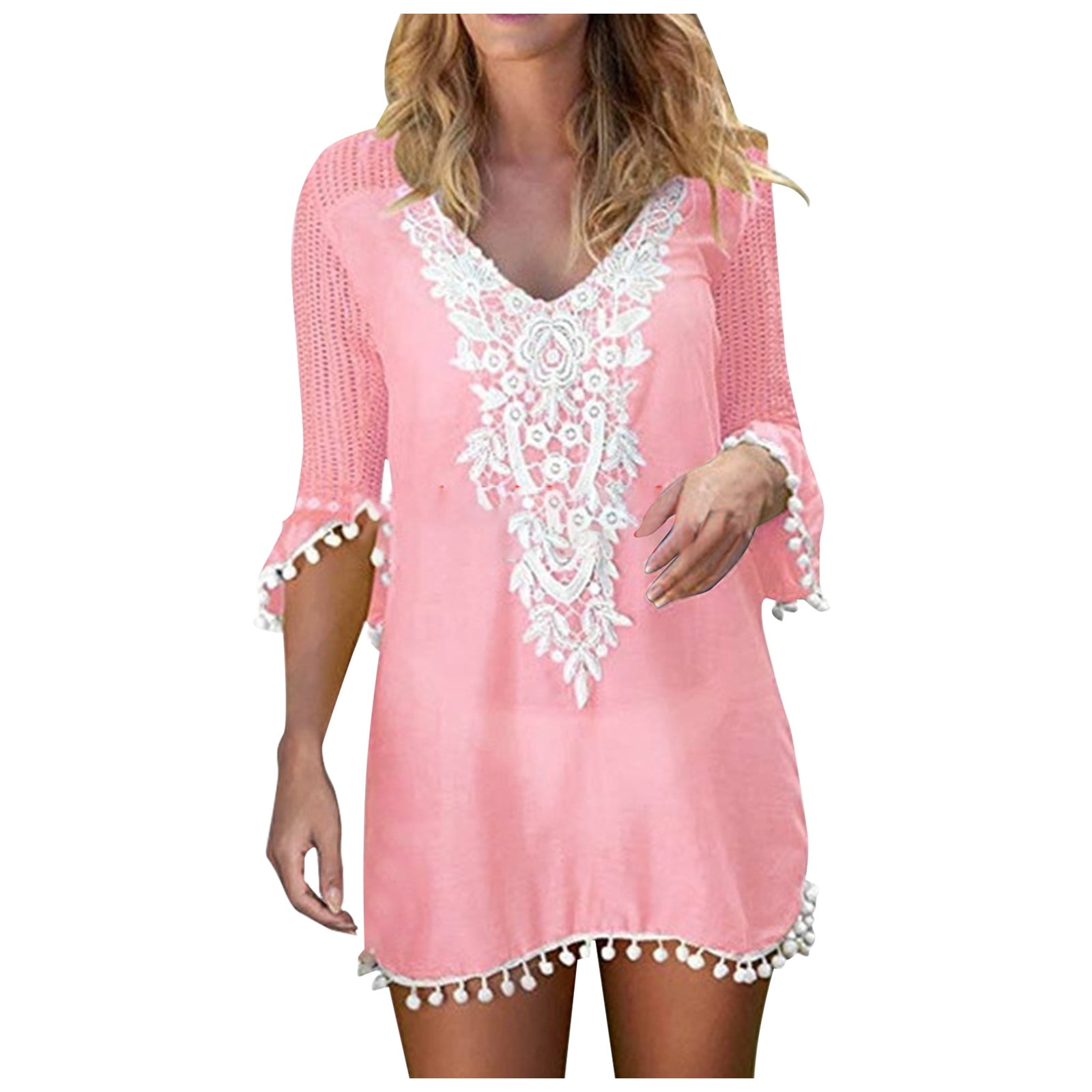 DNDKILG Womens Plus Size Swimsuit Cover Ups Dress Solid Swimsuit Cover