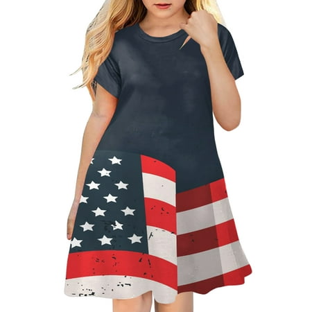 

TAIAOJING Toddler Girls Dress Kids Baby Spring Summer Print Short Sleeve Fashion American Independence Day Princess Dresses Sundress 2-3 Years