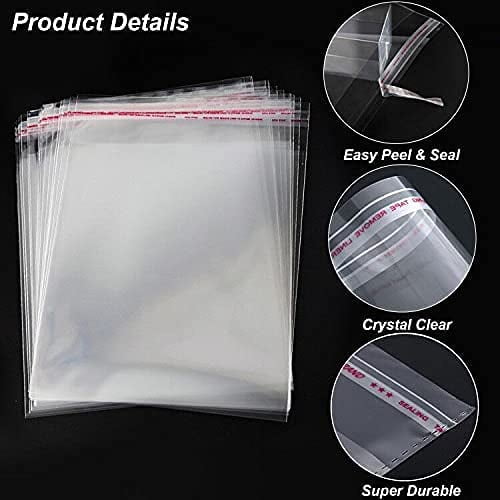 Clear Resealable Cellophane Bags - 9x12 Inches, Self Adhesive Bags for  Shirts, Clothing, and Products (100 Pcs)