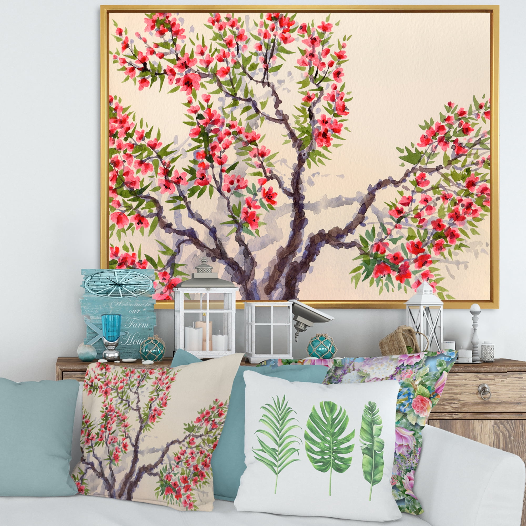 Designart 'The Blossoming Tree With Red Flowers I' Traditional Framed Canvas Wall Art Print
