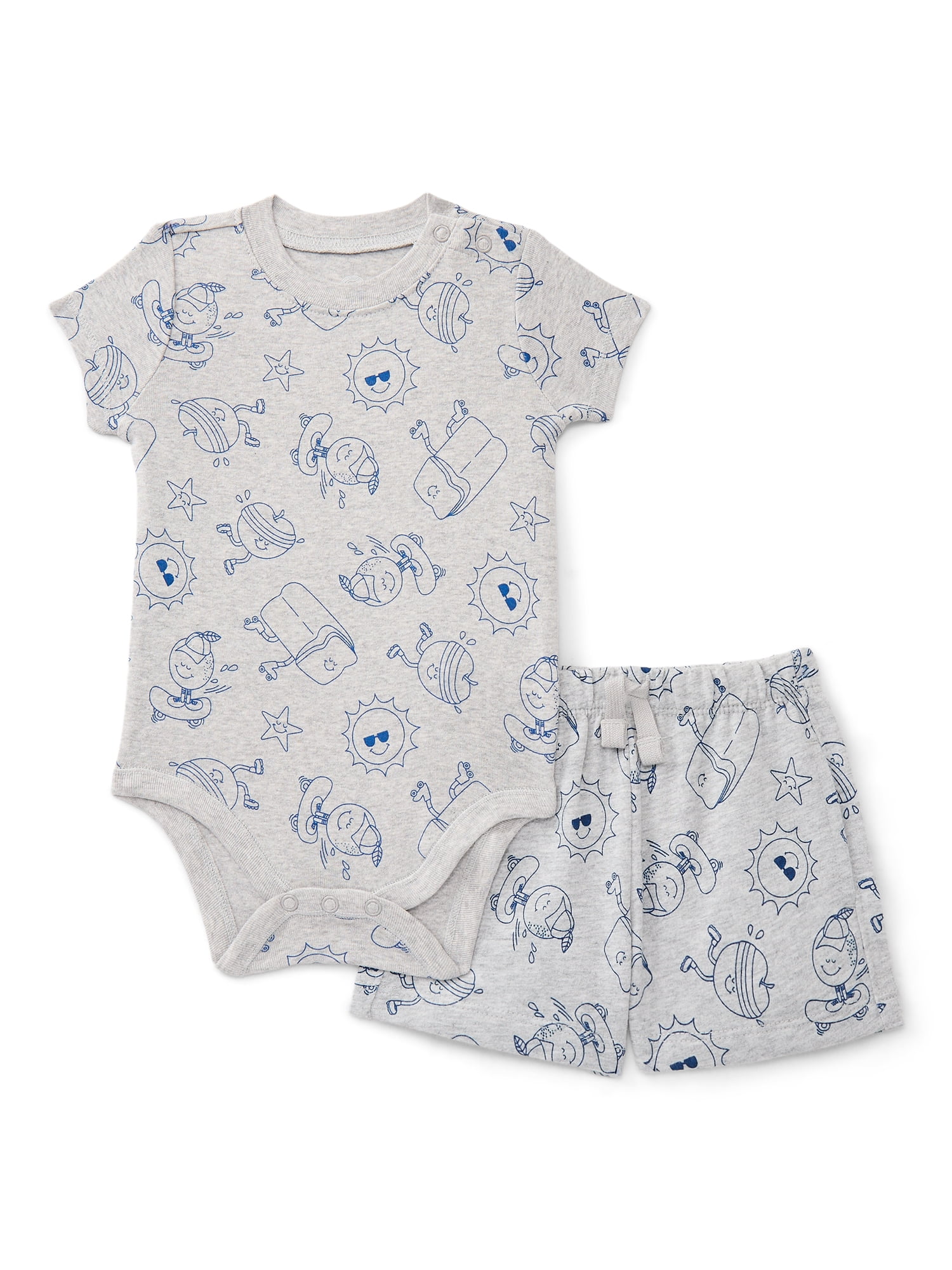Wonder Nation Baby Boys Bodysuits, Shorts and Pants Outfit Set, 4-Piece, Sizes 0-24 Months