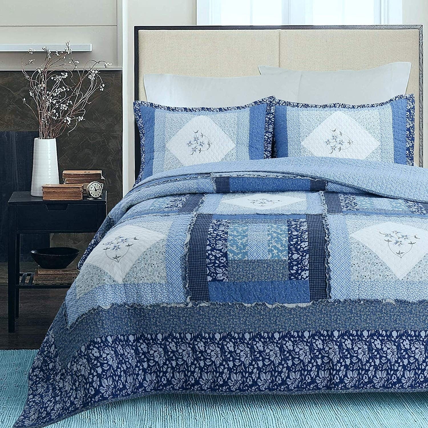 Details about  / Luxury Home Collection Quilted Reversible Coverlet Bedspread Set Floral Printed