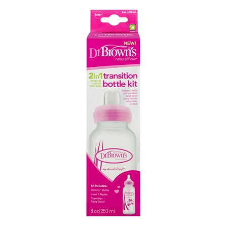Dr. Browns Options Baby Bottle, 2-in-1 Transition Bottle Kit - 8oz, Pink