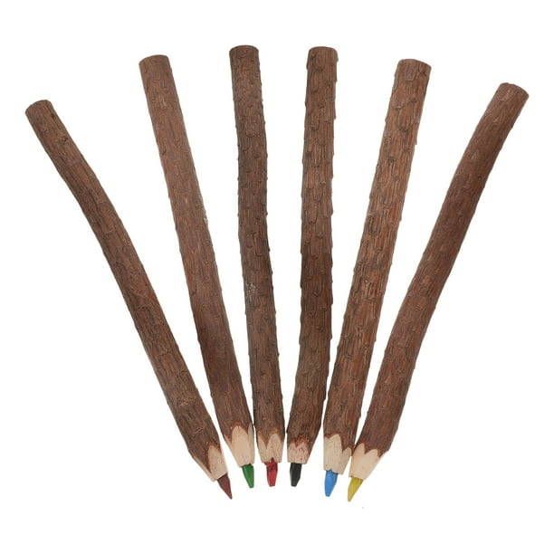 6 lápices de colores de madera con diseño de corteza de árbol, lápices rústicos con forma de rama para niños y adultos, ideales para dibujar y garabatear, como recuerdo de fiesta de camping