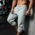 thumbnail image 5 of Timoontee Men White Drawstring Elastic High Waist Cuffed Ankle Knee Length Capri Quick Dry Jogger Pants Deep Side Slip Pockets Lightweight Sports Casual Sightseeing Trousers XXXXL, 5 of 9