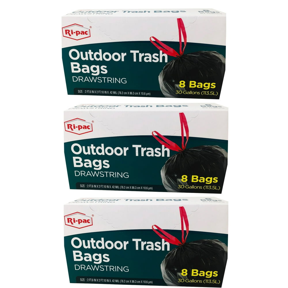Ripack Outdoor Trash Bags Drawstring 8Bags 30 Gallons (76.2 cm X 86.3