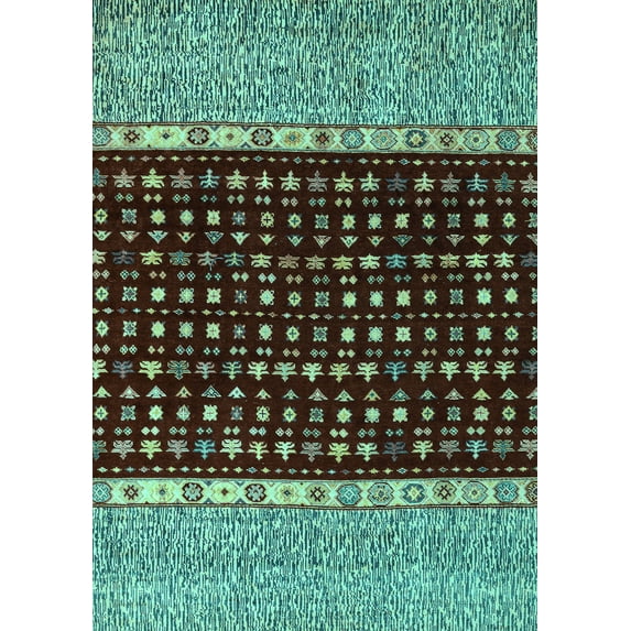 Ahgly Company Indoor Rectangle Abstract Turquoise Blue Modern Area Rugs, 2' x 4'