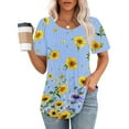 thumbnail image 2 of AKOEE Women Floral Print Tunic Tops Short Sleeve Cotton T-shirts Summer 2025 Crew Neck Pleated Loose Casual Tees (L, Blue 03), 2 of 5