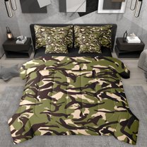 Homewish Geometric Camo Boy 7pcs Bedding Comforter Set,Black Green Queen Bedding Sets Super Cozy,Abstract Camouflage Queen Sheet Sets,Microfiber Bedroom Decor,Reversible