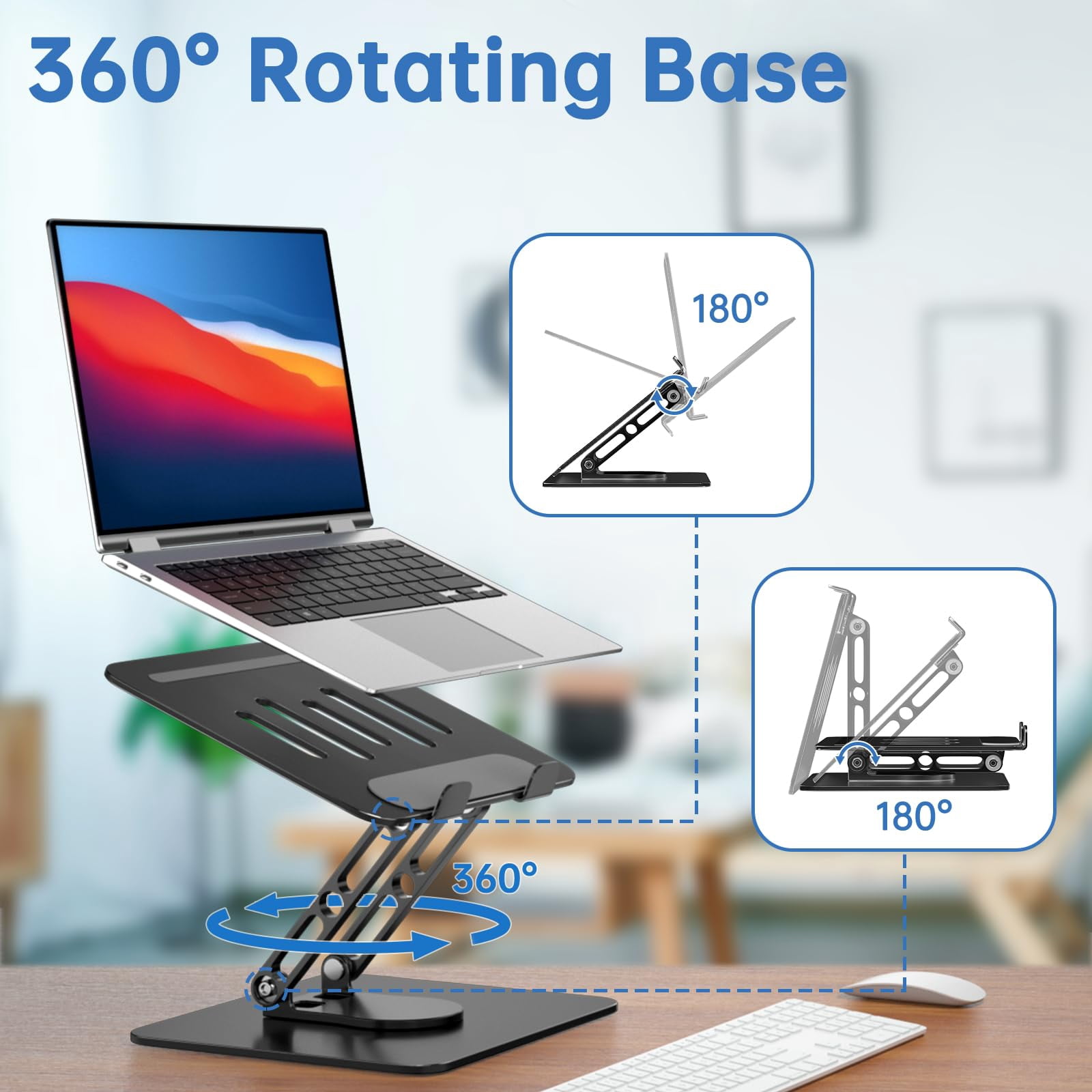 Laptop Stand For Desk Adjustable Computer With 360 Rotating Base Ergonomic Riser Mount Foldable Protable Fits Macbook Pro Air  Black