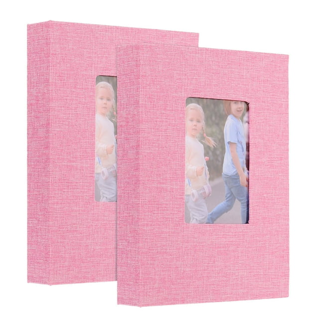 Paquete de 2 Álbumes de Fotos Pequeños, Libro de Imágenes de Cubierta de Lino de 5x7 que Sostiene 52 Fotos, Rosa