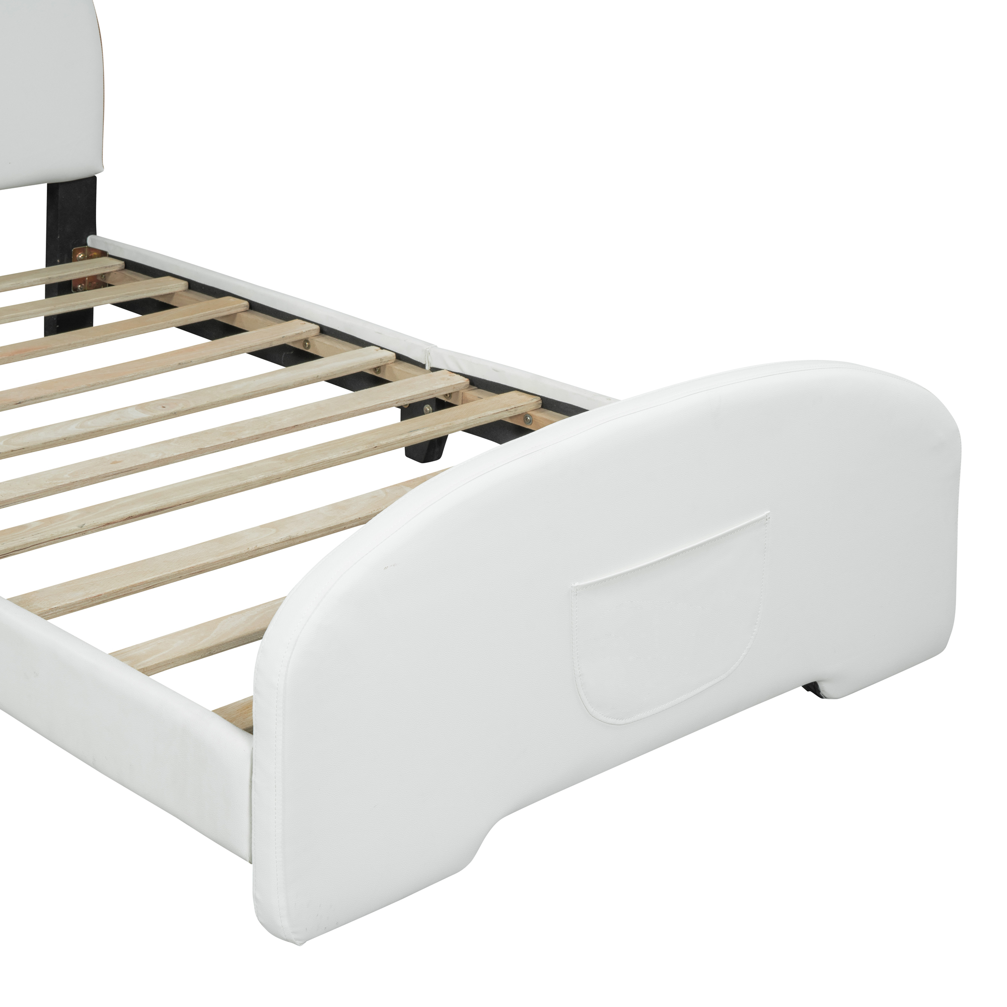 Aukfa Upholstered Platform Bed with Bear-shaped Headboard and Footboard, Twin Bed for Kids - White