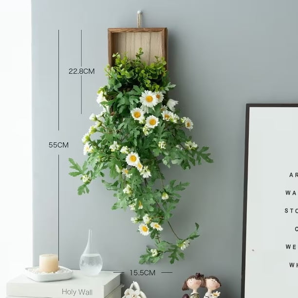 1 pieza, pequeña margarita for colgar en la pared | decoración de panel colgante de pared de imitación de ratán, con plantas verdes y flores artificiales | material, decoración del día de San Valentín