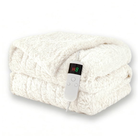 Heated Throw Blanket, Soft Double-Sided Sherpa Electric Blanket with 10 Heat Settings, 1–8H Auto-Off, Overheat Protection, Machine Washable, White, 50" x 60"