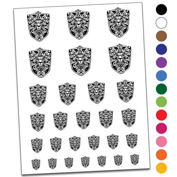 Fantasy Lion Shield Dungeons Dragons Water Resistant Temporary Tattoo Set Fake Body Art Collection - Light Blue