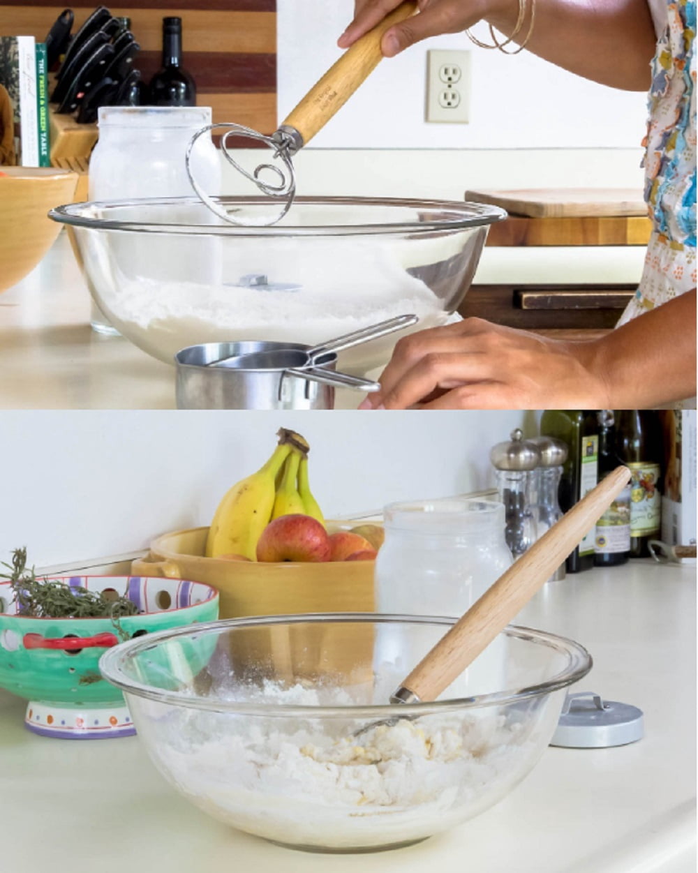 QWORK Dänischer Teigbesen – 2er Set, Edelstahlring & Eichengriff, 34,3 Cm Lang, Für Brot-, Pizza- & Keksteig, Spülmaschinenfest
