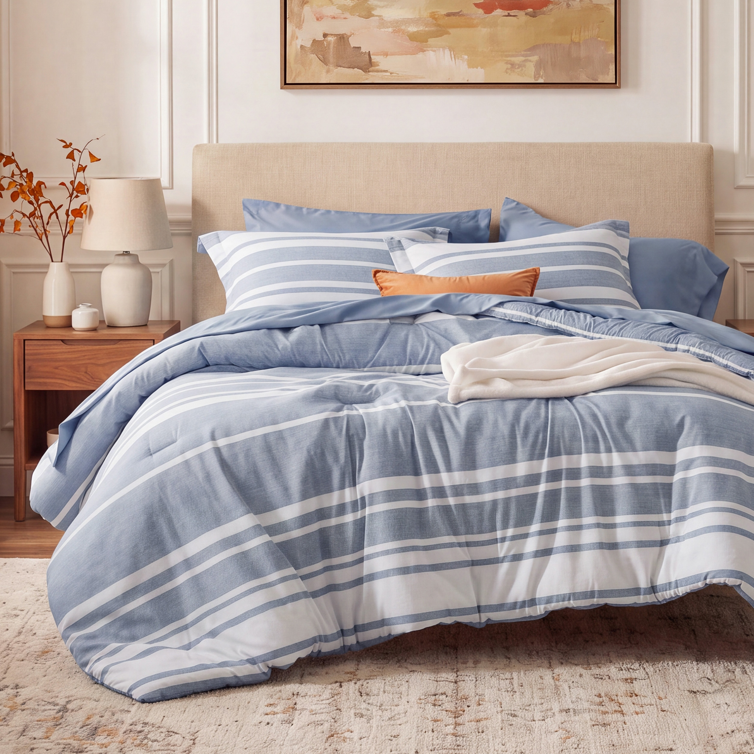 U by Bedsure Queen Comforter Set, 7-Piece, Blue Reversible photo 1