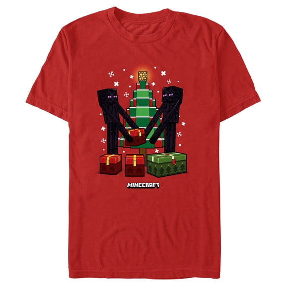 Men's Minecraft Christmas Tree Endermans  Graphic Tee Red Small