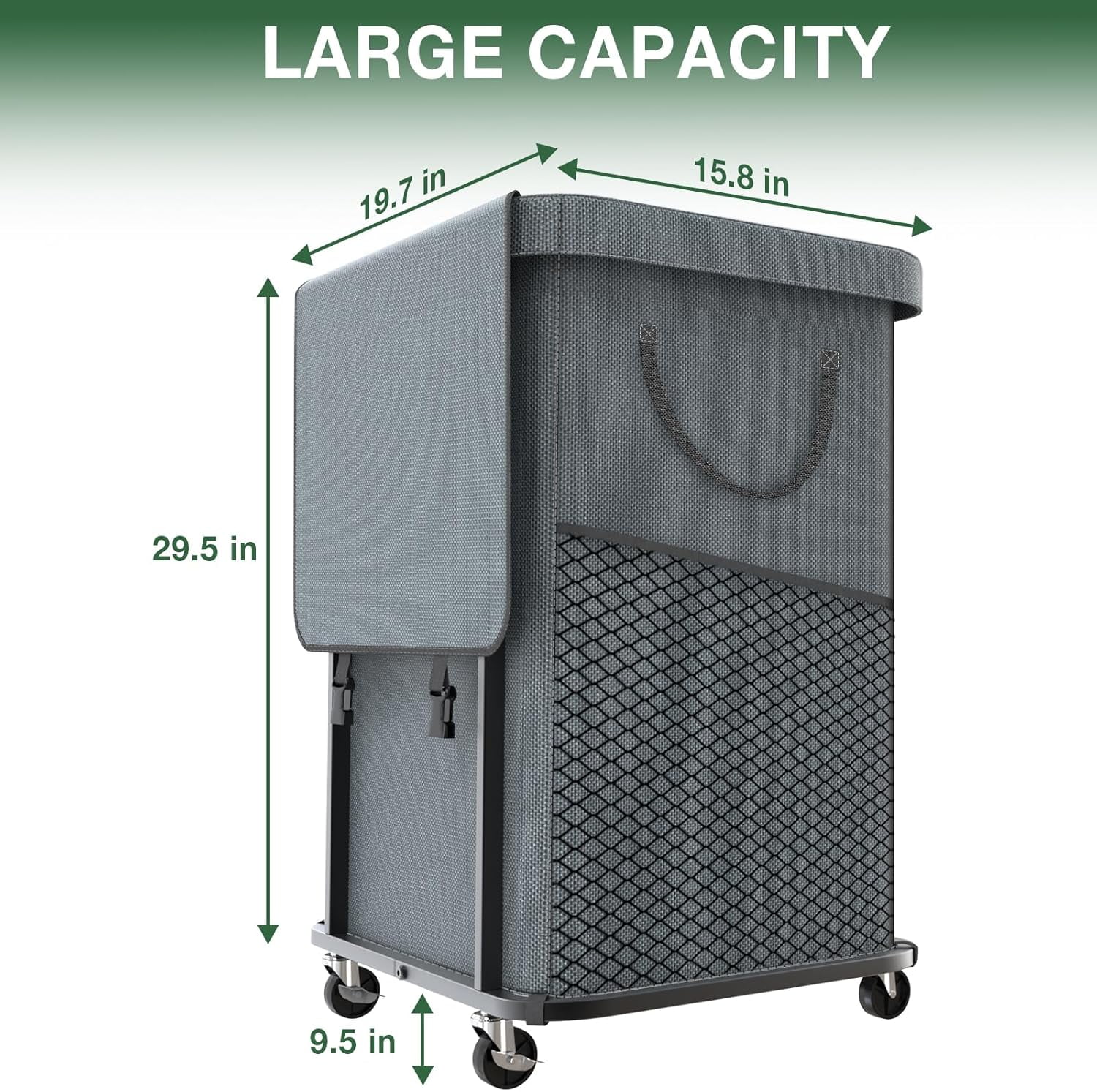 40 Gal(150L) High Grade Large Laundry Basket with Wheels, Rolling Laundry Hamper, Laundry Cart with Metal Frame and Removable Bag Design, Suitable for Laundry Room, Bedroom (White, 150L)