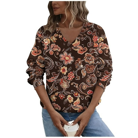 Hvot&aat Women's V-Neck Knitted Retro Sweater Slim Fit Long Sleeve Casual Pullover Fair Isle Print Comfort Top for Fall & Winter