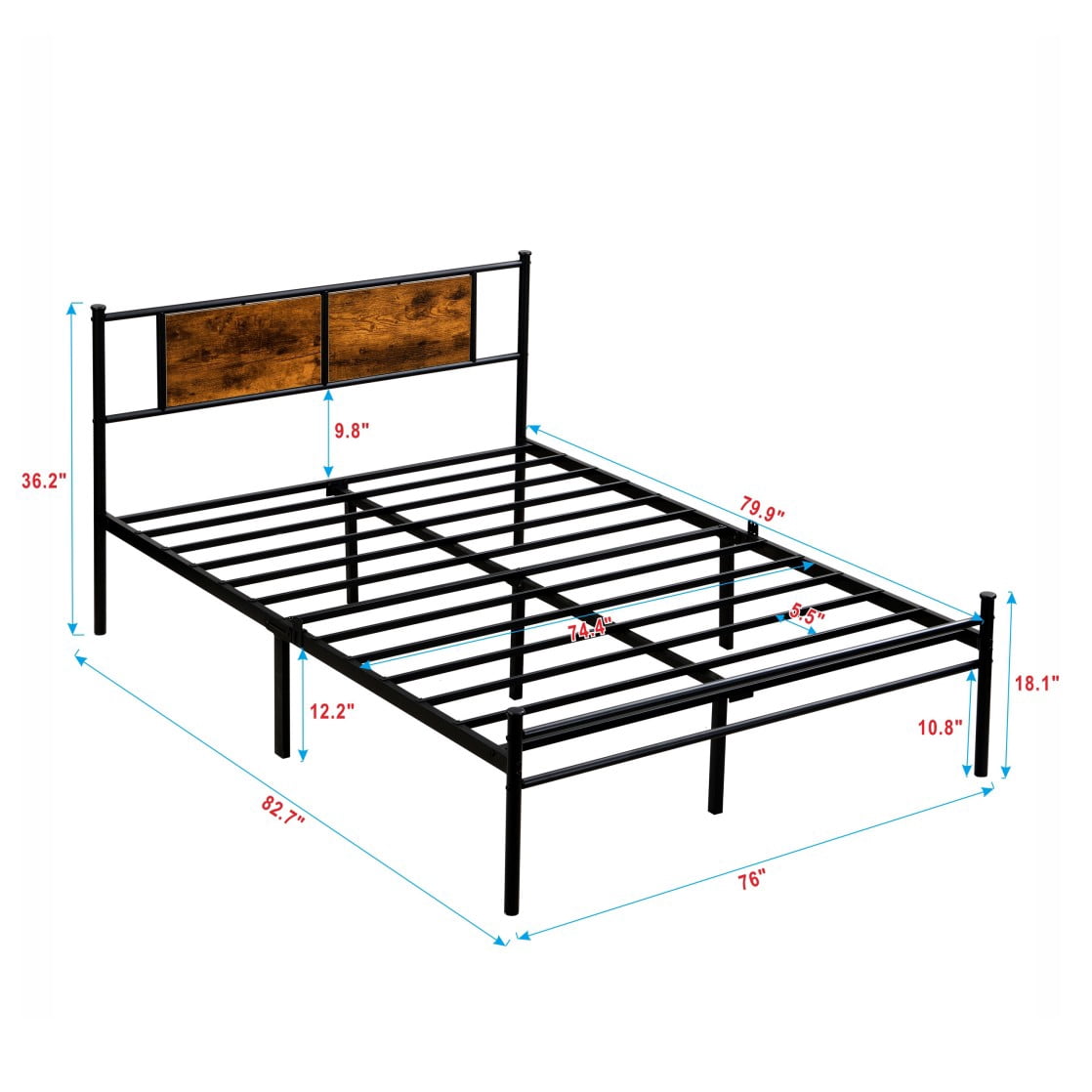 GZXS King Size Metal Platform Bed Frame with Wood Panel Headboard, 10.8" Under-Bed Storage, Noise-Free Steel Frame, No Box Spring Needed, Black & Brown