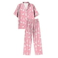 thumbnail image 5 of UngA Christmas Pajamas Women Short Sleeve Sleepwear Long Pants Soft Button Down Loungewear Christmas Silk Pajamas for Women,Size XL, 5 of 5
