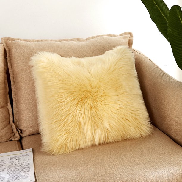 Fundas de almohada de piel sintética, funda de almohada esponjosa, lujosa, larga, difusa, supersuave, lujosa, para el hogar, sofá, cama, coche, fiesta, decorativa, 18.0 x 18.0 in Sincero Hogar