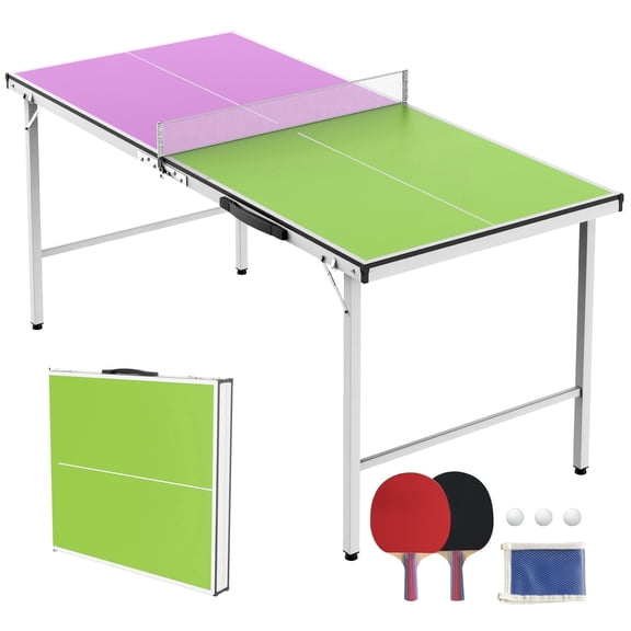 5ft Foldable Table Tennis Table, SEGMART Foldable Portable Ping Pong Table with Net, 2 Ping Pong Paddles, 3 Balls for Adults and Kids, Portable Table Tennis Set, Game Table for Indoor Outdoor Games