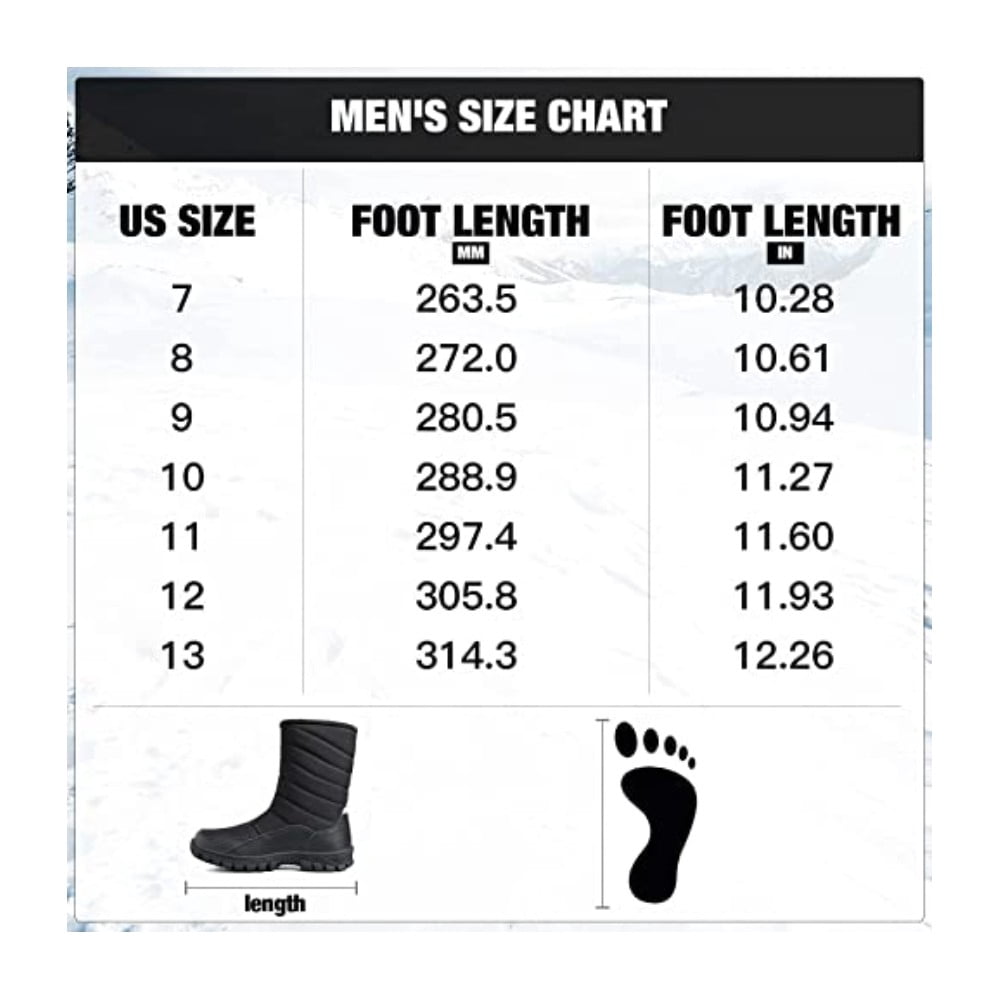 Men's Hiking Snow Boots Black Mid-Calf Insulated Boot Faux-Fur Lined 10M
