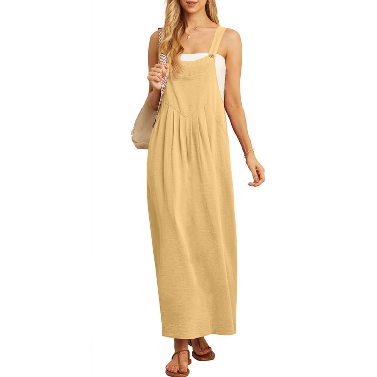 Susanny Jumper Dress Overalls for Women Loose Version Baggy Style Length Adjustable Straps Wide Hemline Yellow XL, Women's Susanny Jumper Dress Overalls for Women Loose Version Baggy Style Length Adjustable Straps Wide Hemline Yellow XL, Women's
