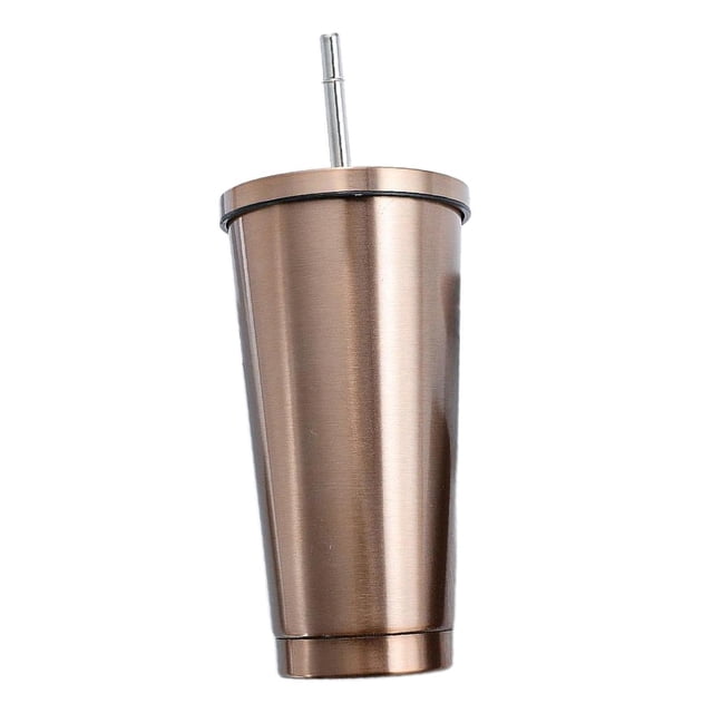 Taza moderna de 500ml perfecl con paja de acero inoxidable Aislada Dorado
