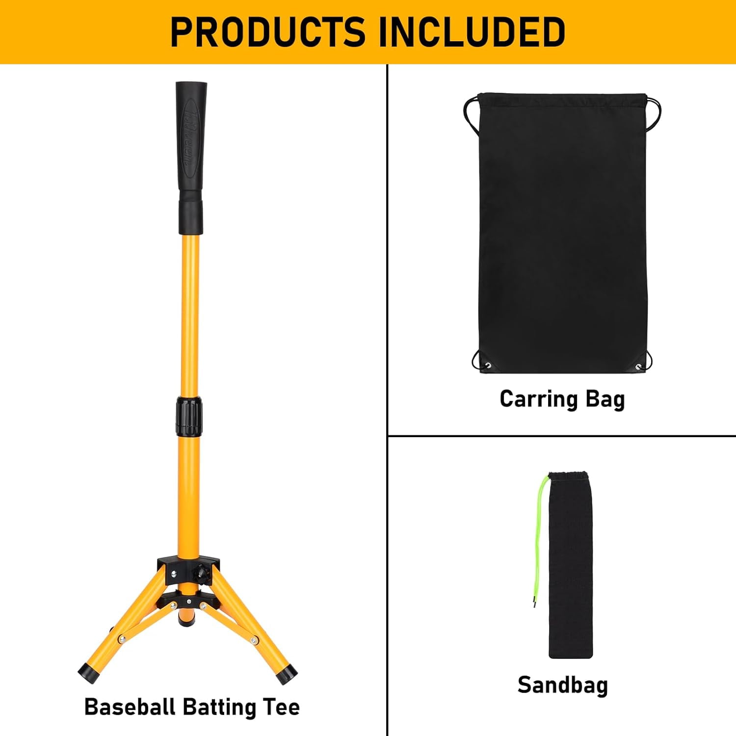 Adoreal Baseball Tee for Kids, Baseball Tee Baseball Batting Tee for Kids Softball & Baseball Practice Tee Easy Adjustable Height Portable Hitting Tee with Carry Bag（Yellow）