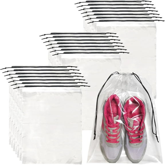 Shoe Bags for Travel, Large Transparent Travel Shoe Bags for Packing, Clear Plastic Drawstring Bags, Portable Shoes Organizers Pouch with Rope