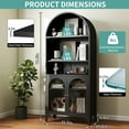 thumbnail image 4 of 74"Kitchen Pantry Arched Cabinet,, 5-Tier Arch Bookshelf Bookcase with Shelves Glass Door Pantry Display Storage Cabinets Cupboard for Kitchen Living Room Black, 4 of 7