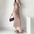 thumbnail image 4 of BUIGTTKLOP Maxi Dress for Women Summer V Neck Button Short Sleeve Slim Fitted Ribbed Knit Long Sweater Dresses, 4 of 6