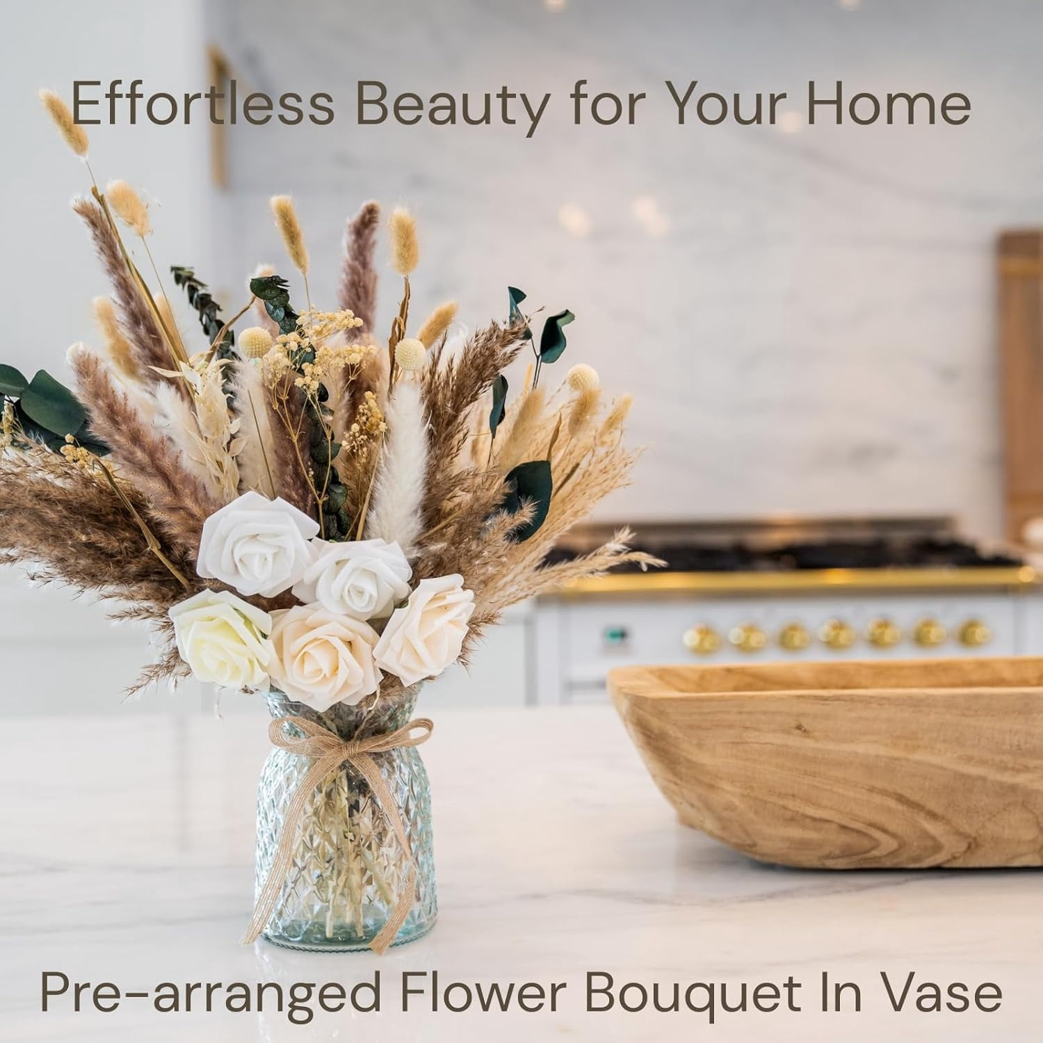Artificial Flowers Arrangement, Dining Table Centerpiece Decorations, Fake Flowers in Vase, Dried Pampas Grass Floral Centerpieces, Coffee Table Decor