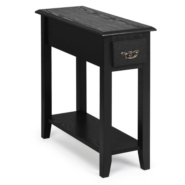 Giantex Narrow End Table, Slim Side Table w/Drawer, ightstand Bedside Table for Small Spaces, (1, Black)