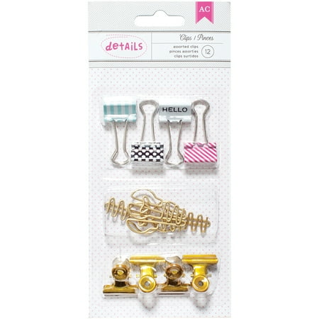 Designer Desktop Essentials Assorted Clips 12/ -Binder, Bulldog & Paper Clips, 3