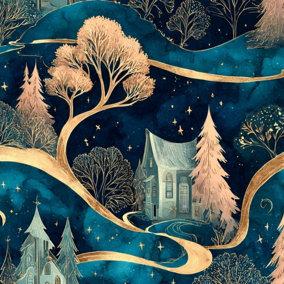 Peel and Stick Wallpaper Whimsical Winter Landscape Curved Roads Starry Sky Houses Wall Mural 23.6in x 9.8ft Self Adhesive Removable Wall Paper Renter Friendly Wallpaper for Bedroom
