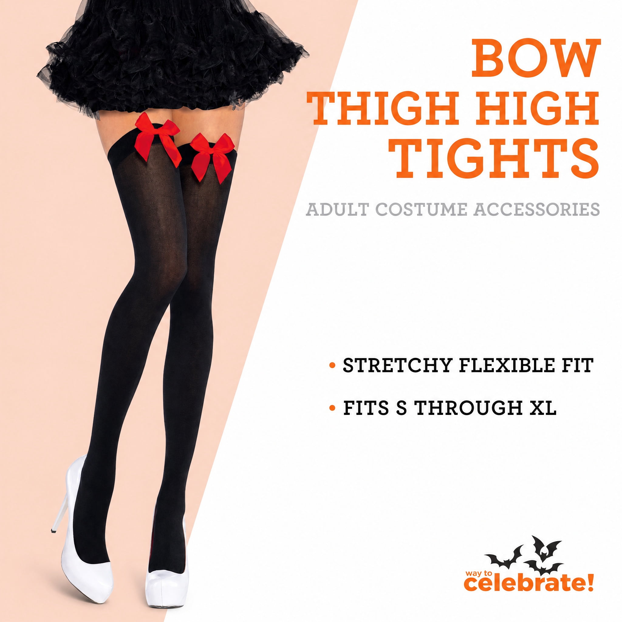 Bow Thigh High Tights Costume Accessory for Adults, Black and Red, S-XL, Halloween by Way To Celebrate