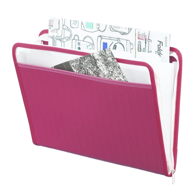 Archivo Expandible Oxford, tamaño carta, color rosa, 5 divisiones, ventana y bolsa frontal, con cierre.