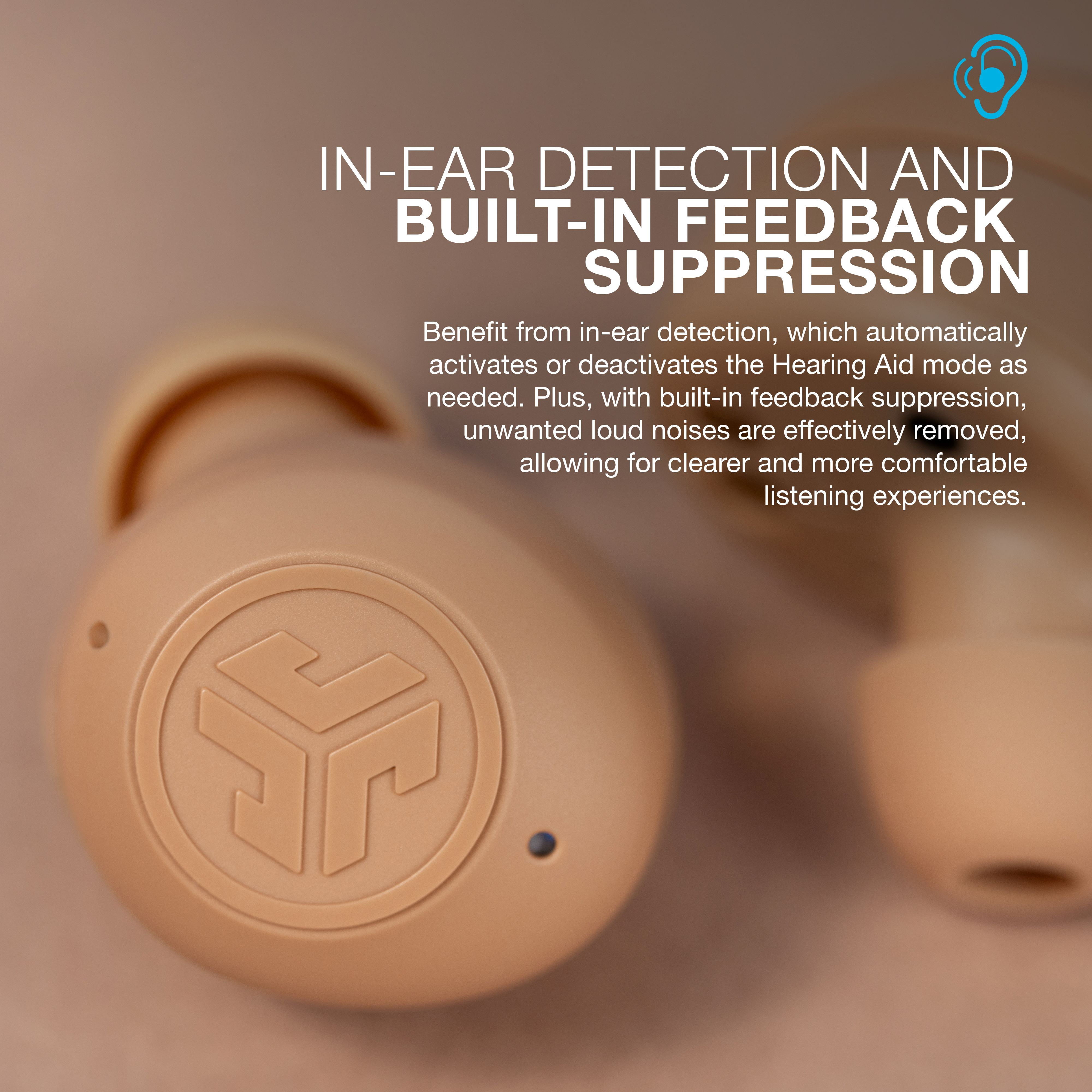 JLab Hear OTC Hearing Aid & Wireless Earbuds with Bluetooth 5.3, Four Preset Hearing Modes