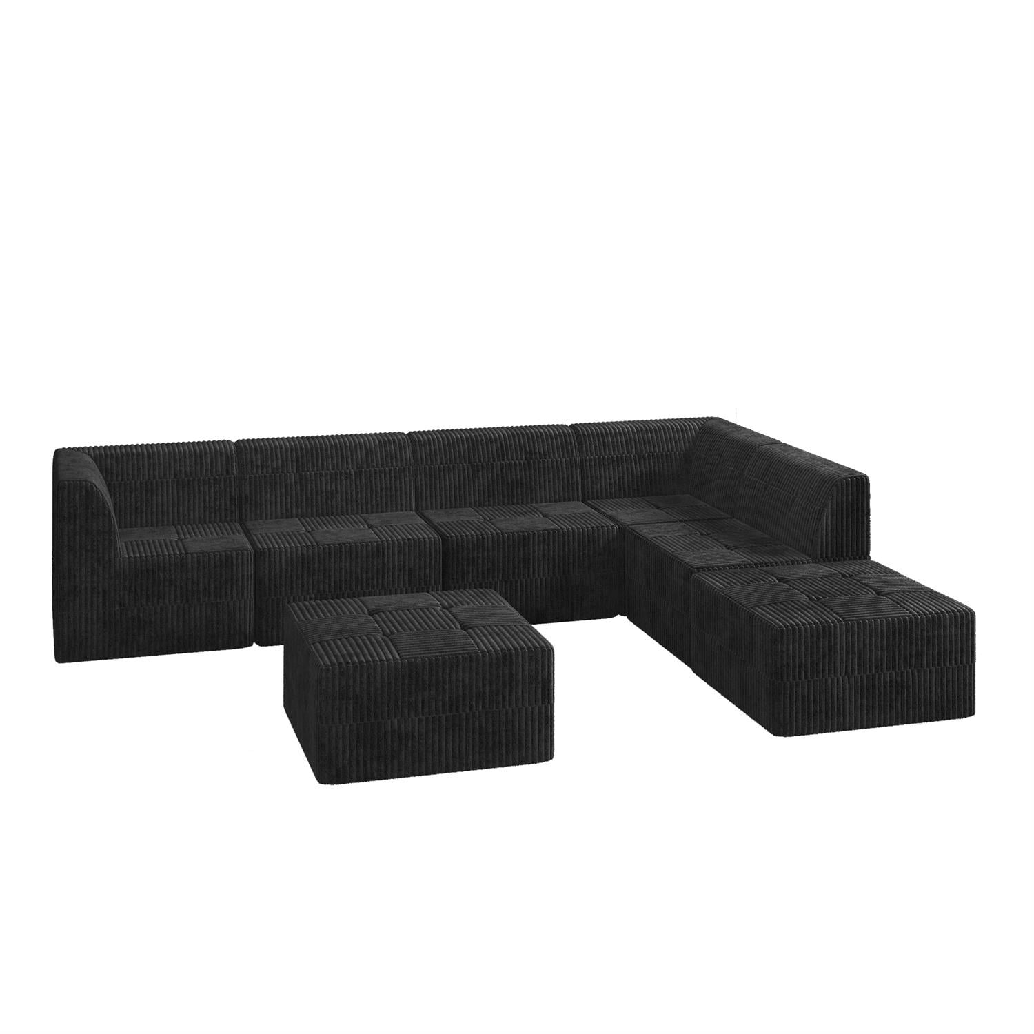 Demi Bonn 130" L-Shaped Modular Sectional Sofa, Modern Minimalist Style DIY Compressed Corduroy Couch for Living Room & Bedroom, Black