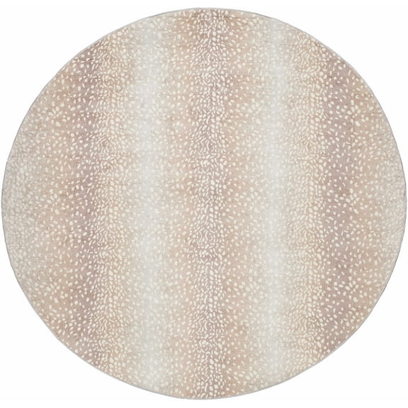 BoutiqueRugs Pointblank Animal Print Antelope Area Rug - Contemporary Leopard Print Carpet for Living Room, Bedroom - Tan, Brown, Taupe, Cream - 7'10" Round Rug