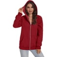 thumbnail image 4 of Women Oversized Hooded Zip Up Cardigan Sweatshirts Long Sleeve Hoodie Casual Lightweight Sweater Fashion Jacket, Red, M, 4 of 7