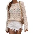 thumbnail image 1 of Suéter de crochet para mujer Suéter de crochet de color puro Ahueca hacia fuera el suéter de punto de manga larga Albaricoque S, 1 of 6