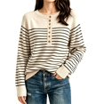 thumbnail image 2 of Women's Striped Henley Knit Sweater Long Sleeve Button Crew Neck Pullover Top, M, 2 of 4
