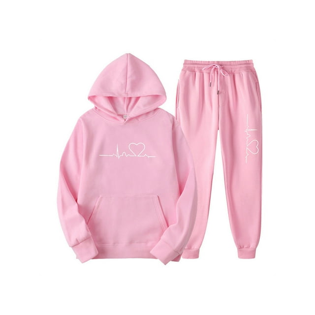 Innerwin Ensembles de Survêtements à Manches Longues pour Femmes Deux Pièces Tenues de Sport à Capuche Ensemble de Survêtement à Pied Resserré Rose