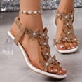 thumbnail image 3 of Rokment Bridal Glitter Rhinestones Butterfly Dressy Sandals for Women Delicate Elegant Square Toe Clear Chunky Block Slingback High Heels Bride Wedding Summer Dress Pumps 2026 Khaki Size 6, 3 of 6